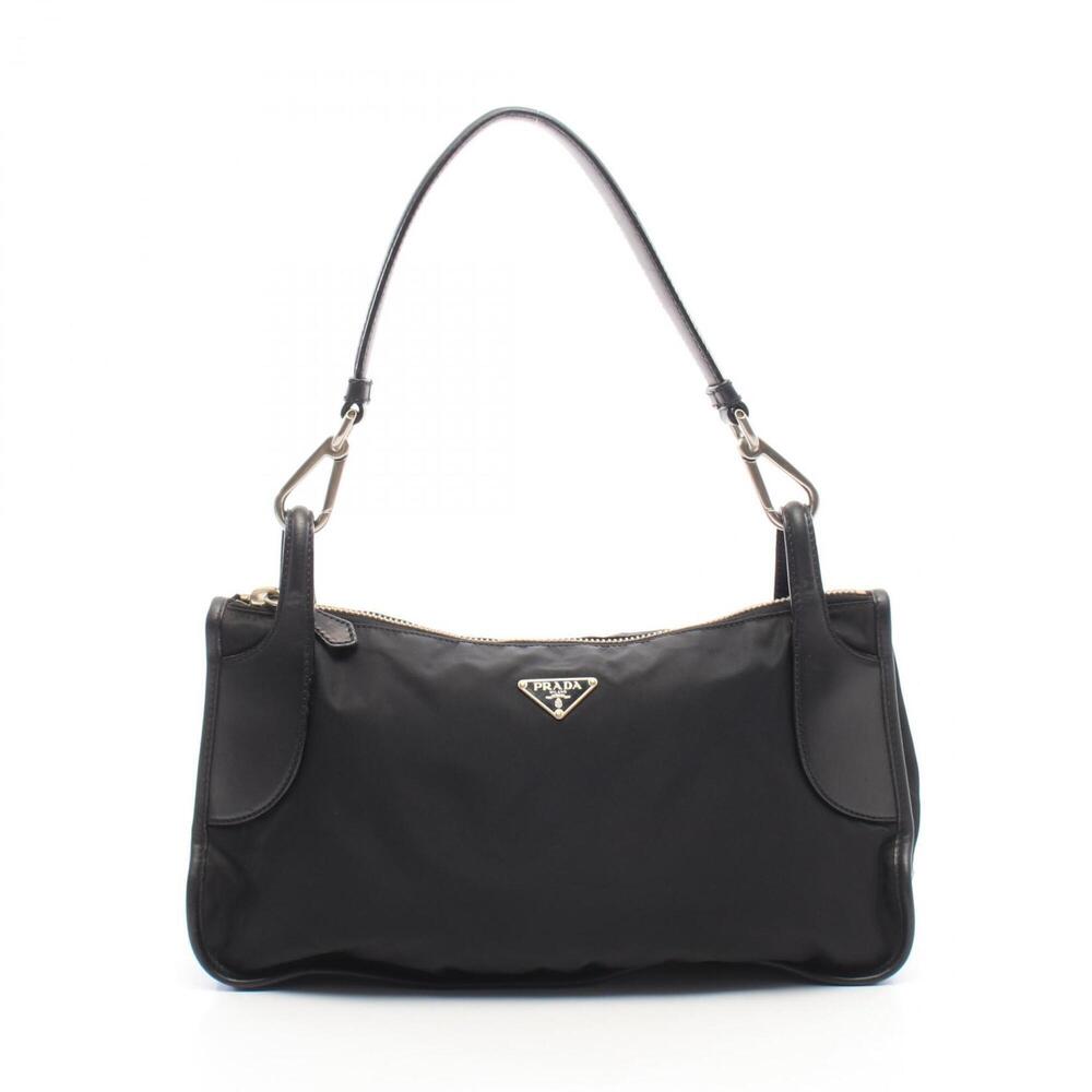 Prada PRADA Triangle Plate Shoulder Bag Handbag Nylon Leather Women's Black